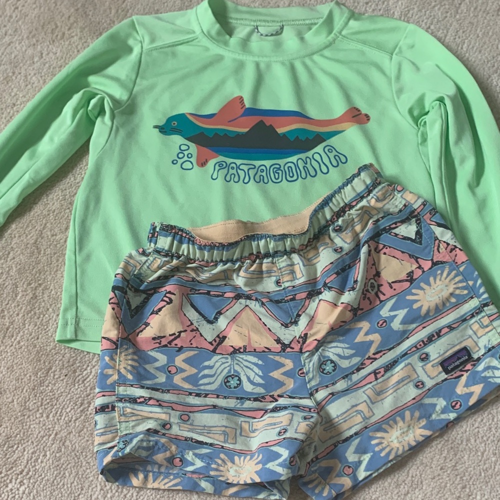 Patagonia Kids Rashguard and swim shorts. Plus bonus